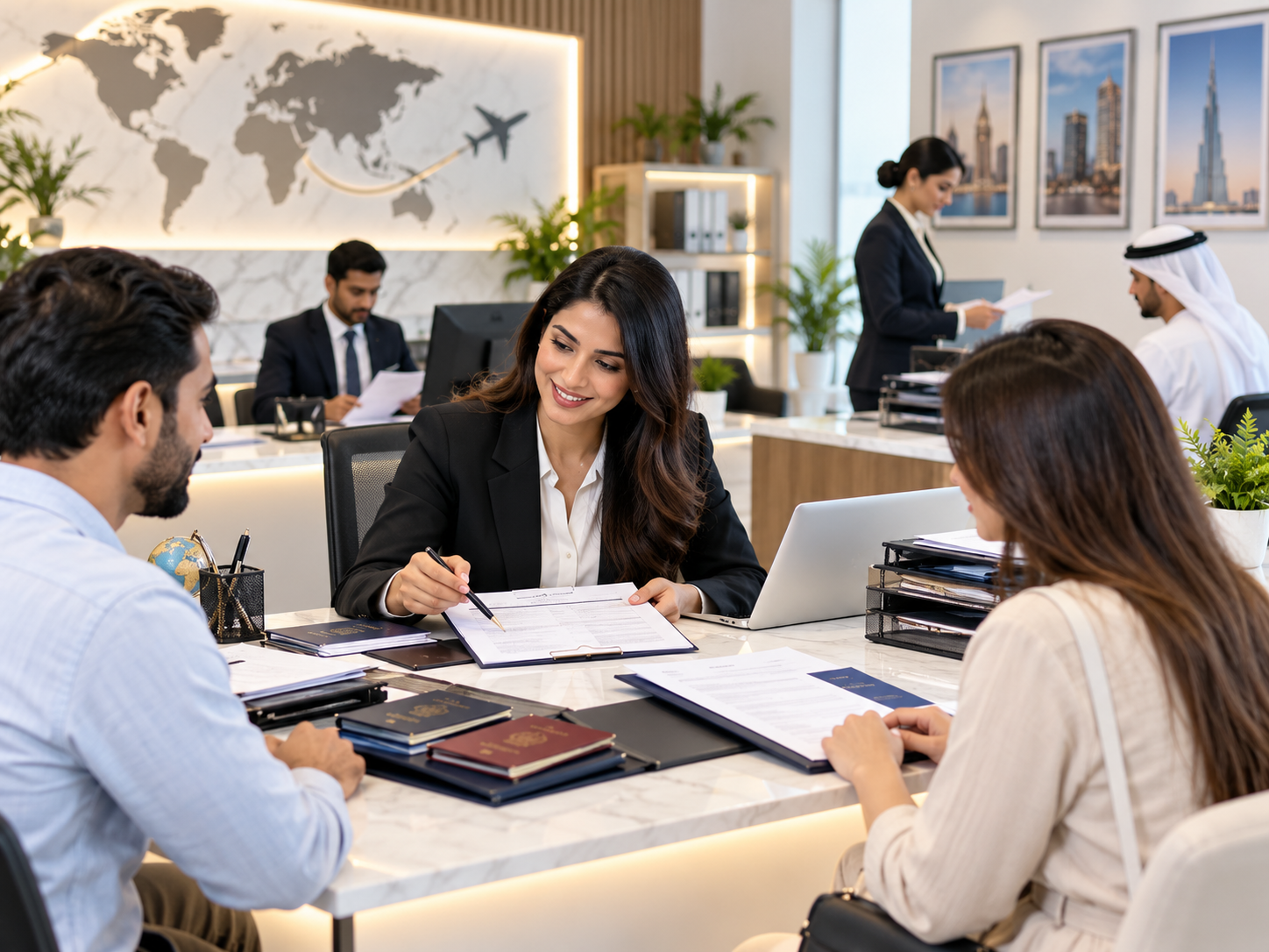 Business professionals reviewing documentation at an office desk
